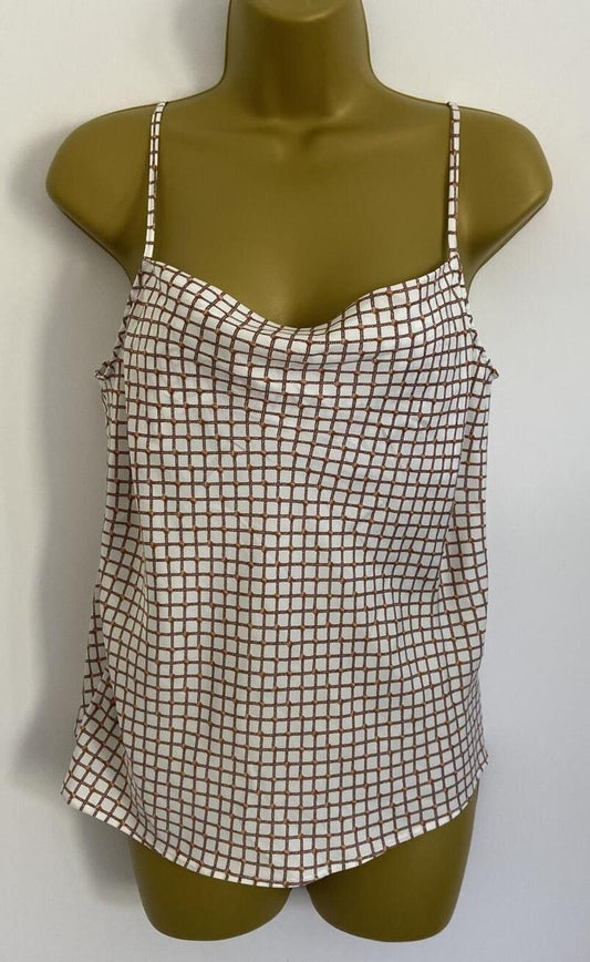 Glassons White & Tan Check Cowl Neck Cami – Size 8 – Strappy Vest Top