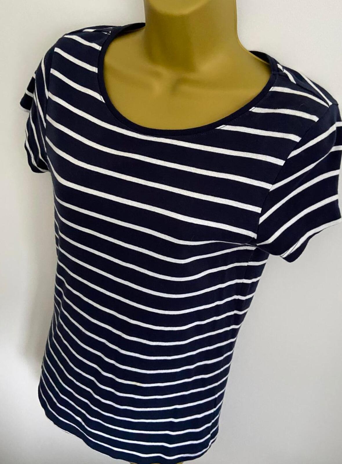 Papaya Blue & White Stripe T-Shirt – Size 14 – Cotton Scoop Neck Top