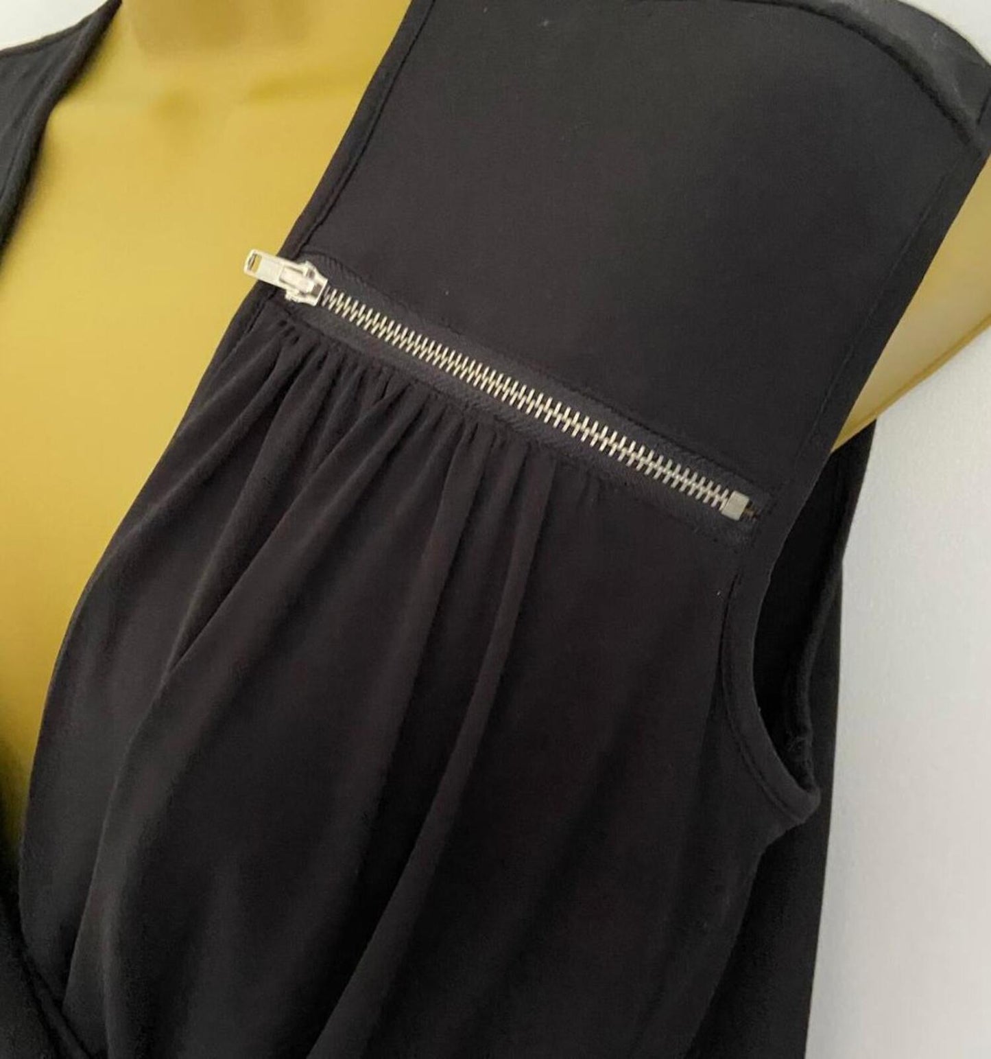 Calvin Klein Black Crossover Dress – Size M – Knee Length with Zip Detail
