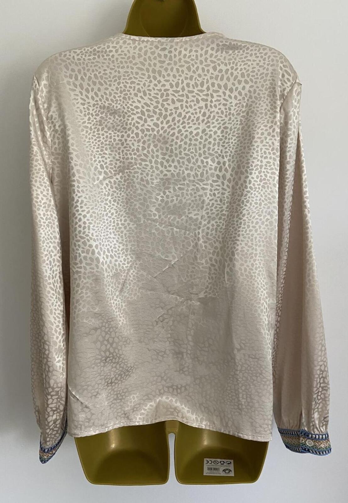 Shein Cream Satin Blouse – Large – Embroidered V-Neck Jacquard Top