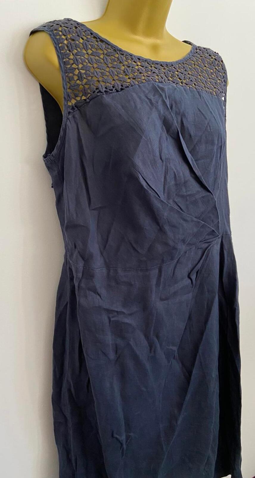 Monsoon Navy Linen Dress – Sleeveless – UK 14 – Embroidered Detail Linen