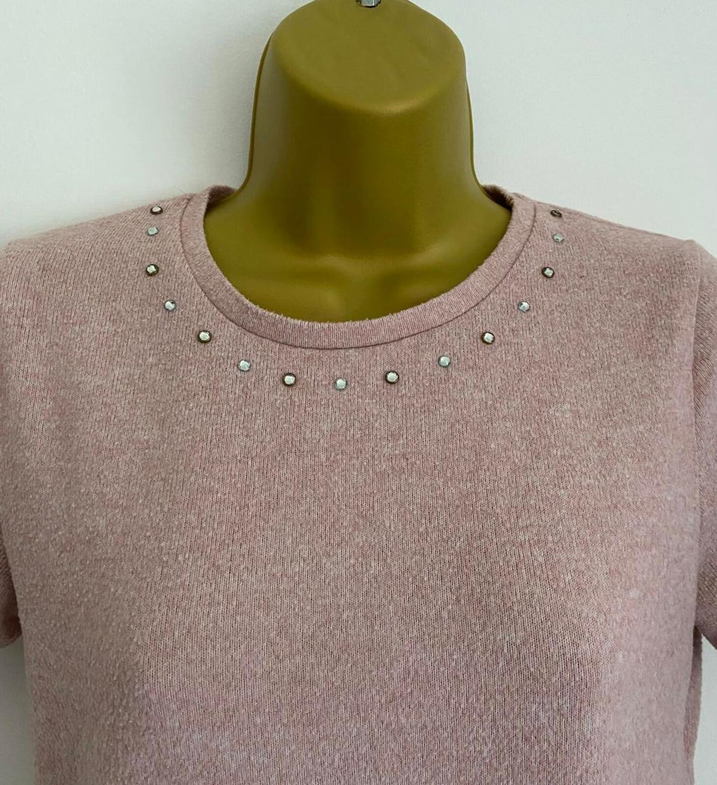 Papaya Dusty Pink Peplum Knit Top – Size 8 – Stud Detail Neckline