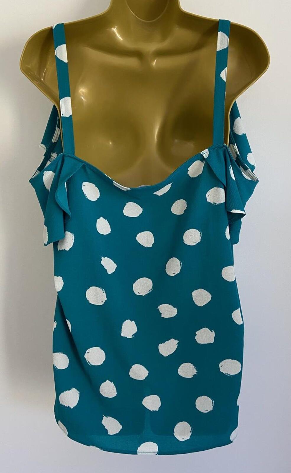Bonmarché Turquoise Polka Dot Top – Size 20 – Off Shoulder Ruffle Blouse