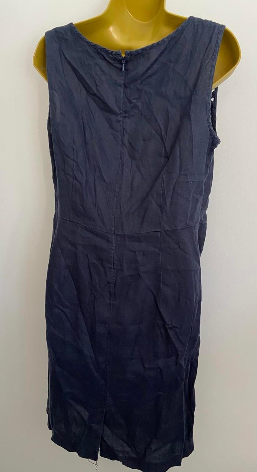 Monsoon Navy Linen Dress – Sleeveless – UK 14 – Embroidered Detail Linen