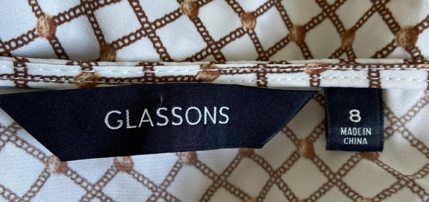 Glassons White & Tan Check Cowl Neck Cami – Size 8 – Strappy Vest Top