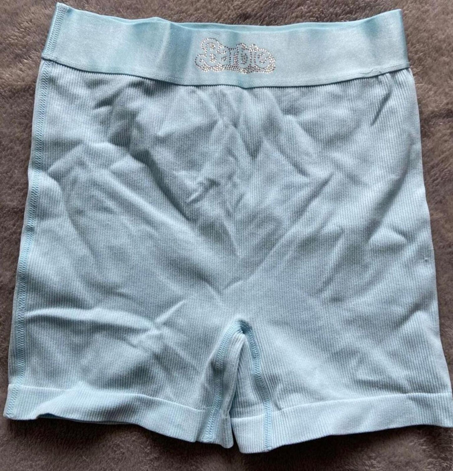 Barbie Ribbed Cycling Shorts – Size 10–12 – Light Blue Seamless Shorts
