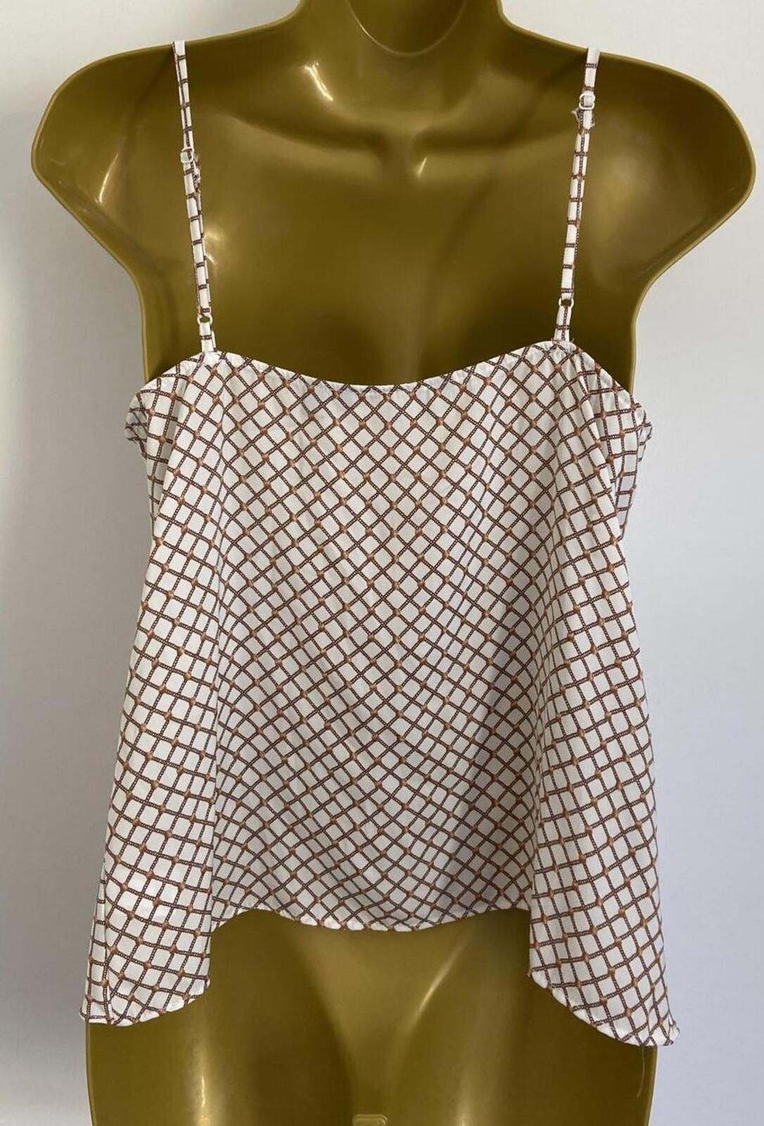 Glassons White & Tan Check Cowl Neck Cami – Size 8 – Strappy Vest Top