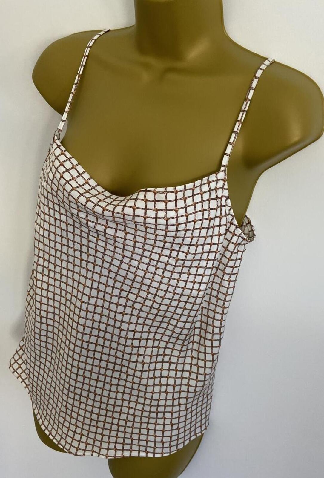 Glassons White & Tan Check Cowl Neck Cami – Size 8 – Strappy Vest Top