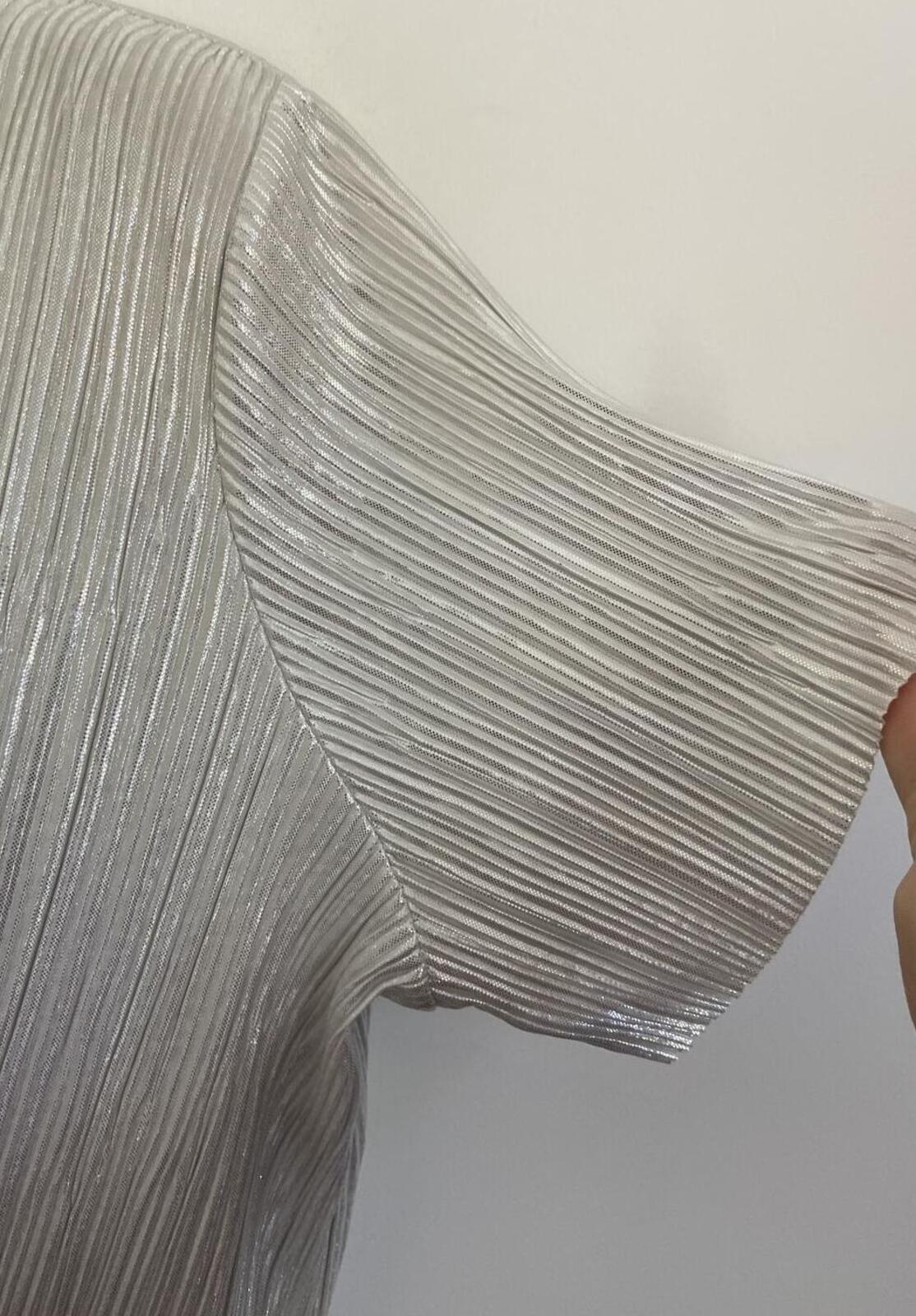 Next Silver Metallic Plissé Top – Size 16 – Crinkle Longline Tunic
