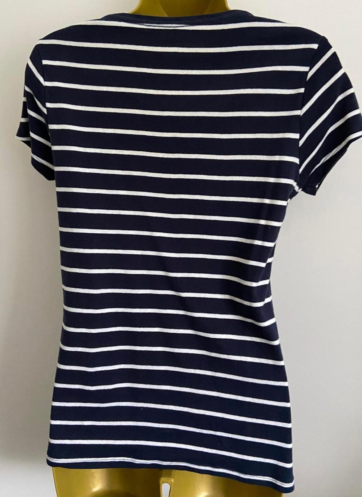 Papaya Blue & White Stripe T-Shirt – Size 14 – Cotton Scoop Neck Top