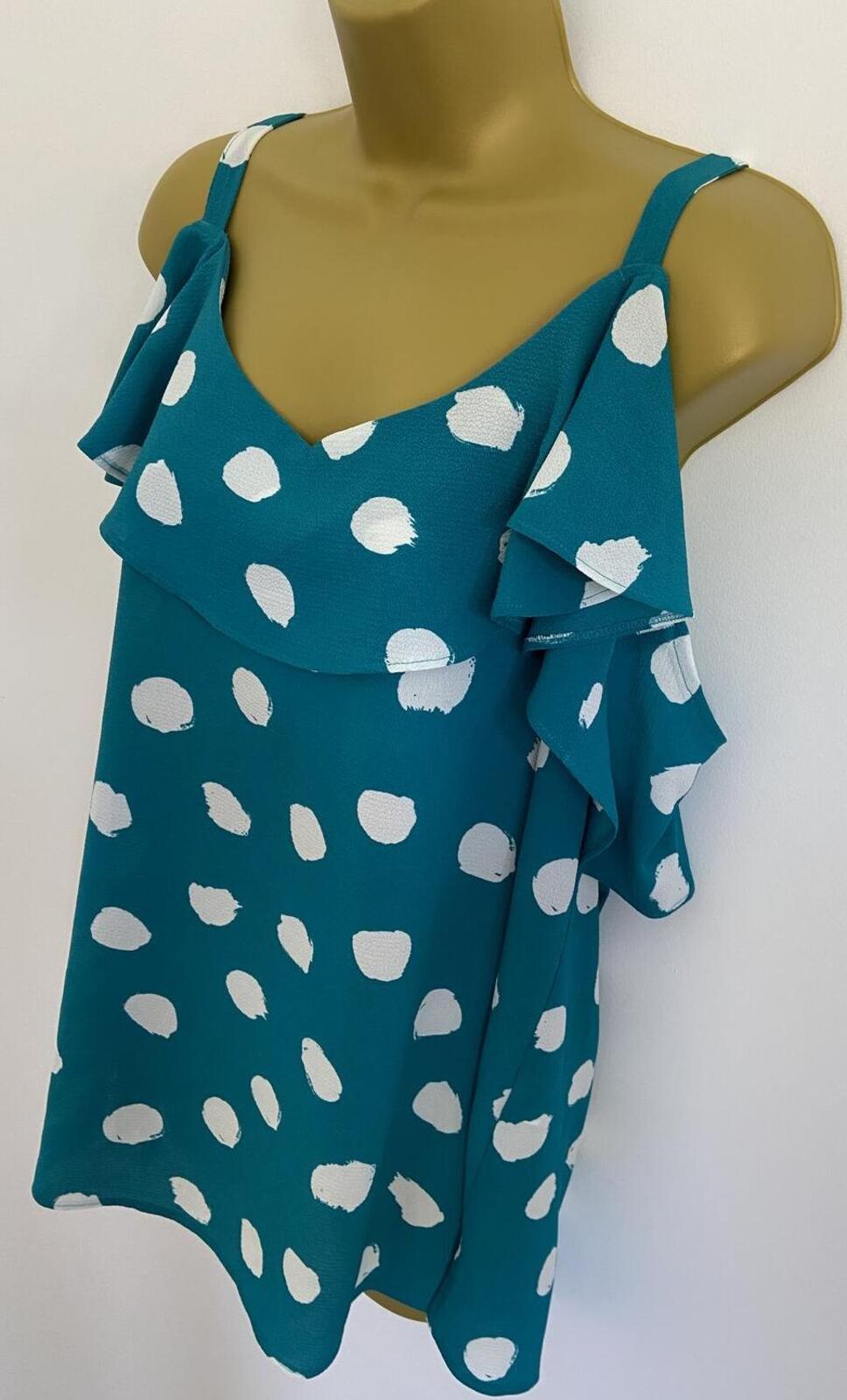 Bonmarché Turquoise Polka Dot Top – Size 20 – Off Shoulder Ruffle Blouse