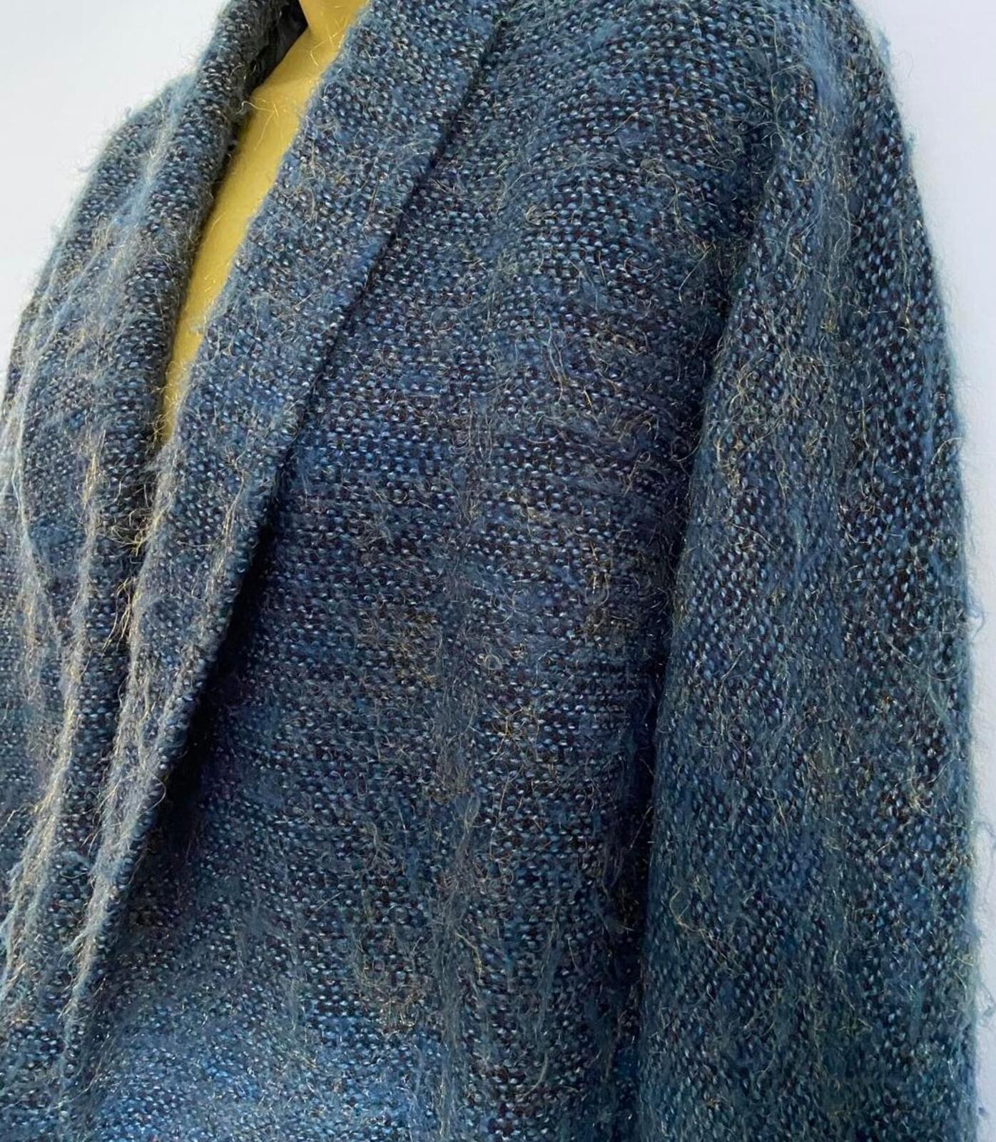 Jaeger Turquoise Metallic Blazer – Size 10 – Wool Blend Tailored Jacket