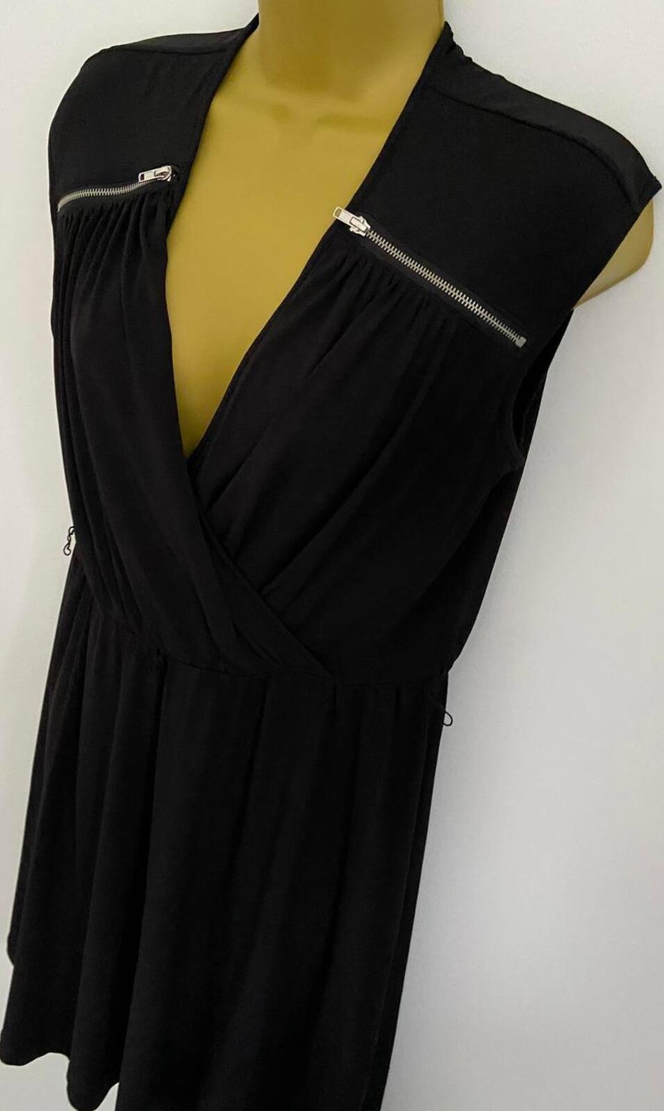 Calvin Klein Black Crossover Dress – Size M – Knee Length with Zip Detail