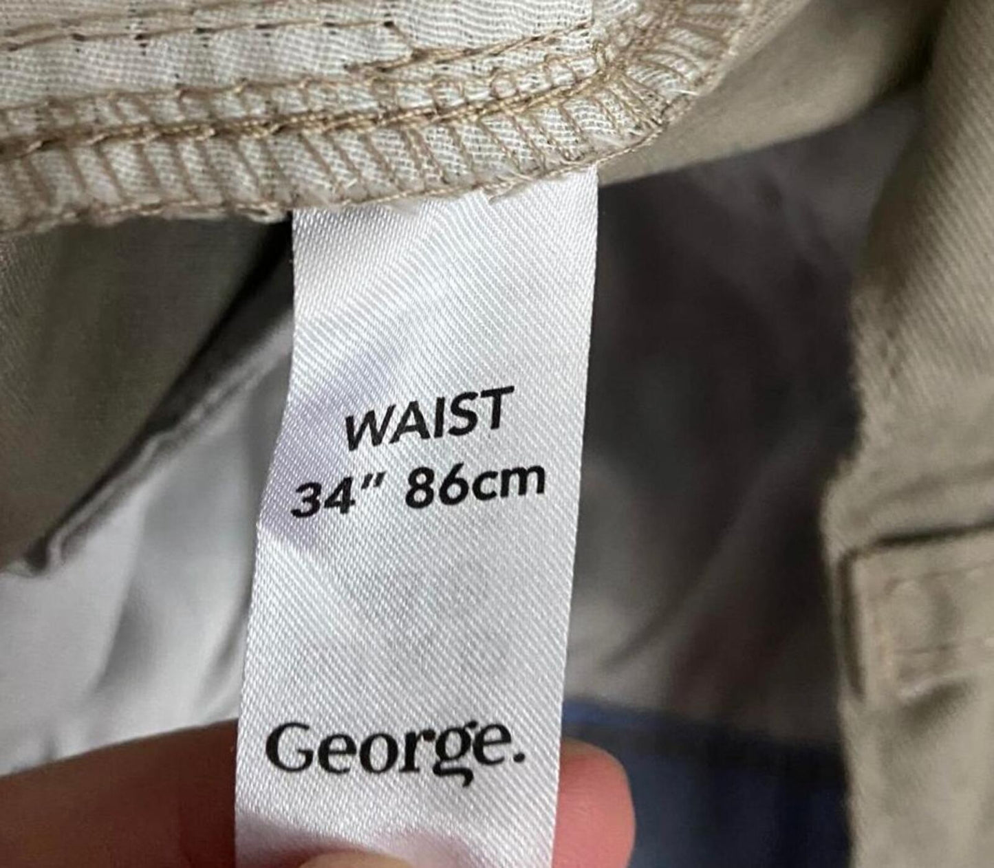 George Men’s Stone Chino Shorts – 34” Waist – Beige Cotton Summer Shorts